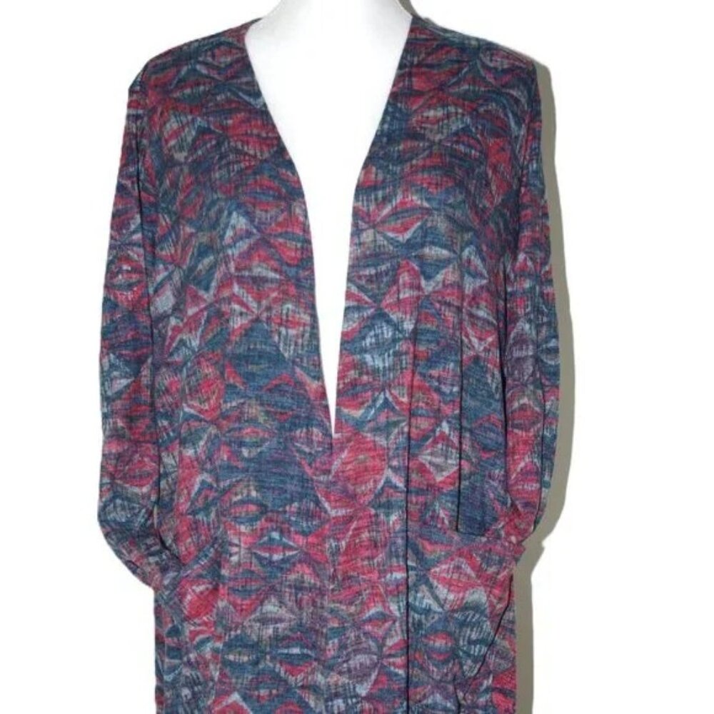 LuLaRoe Sarah XL Cardigan Sweater Artsy Geometric Zigzags Diamonds Multicolor